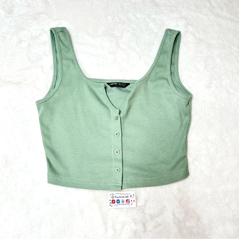 SHEIN Mint Green Buttoned Crop Top